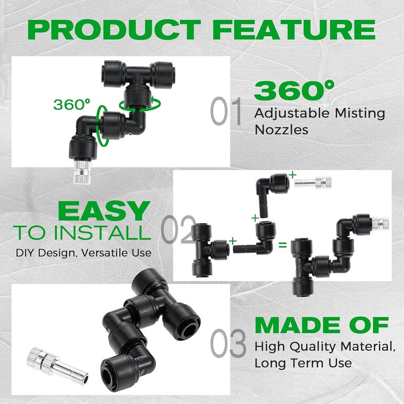 DRELD 4 Pack 1/4'' Reptile Mister Nozzles, 360° Adjustable Reptile Misting Nozzles, Reptile Fogger Fine Mist Cooling System Nozzles for Reptile Terrarium Tank, Full Water Coverage, Garden Patio Greenhouse - Image 3